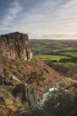 Epic Peak District Winter landscape of view from top of Hen Clou