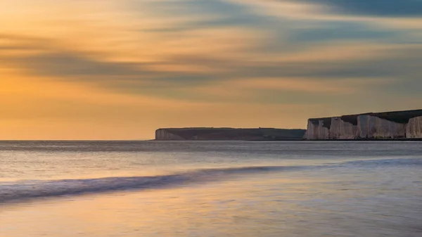 Beautiful Landscape Image White Chalk Cliffs Colorful Vibrant Sunset English — Stock Photo, Image