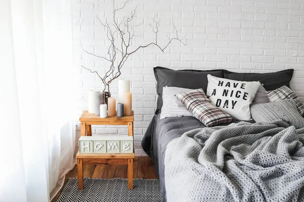 bedroom interior in gray colors