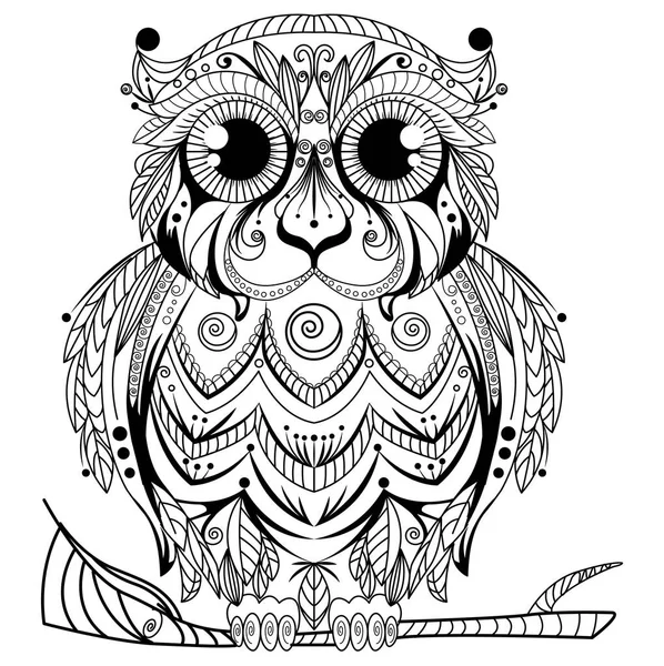 Zentangle abstraktní owl konstrukce — Stockový vektor