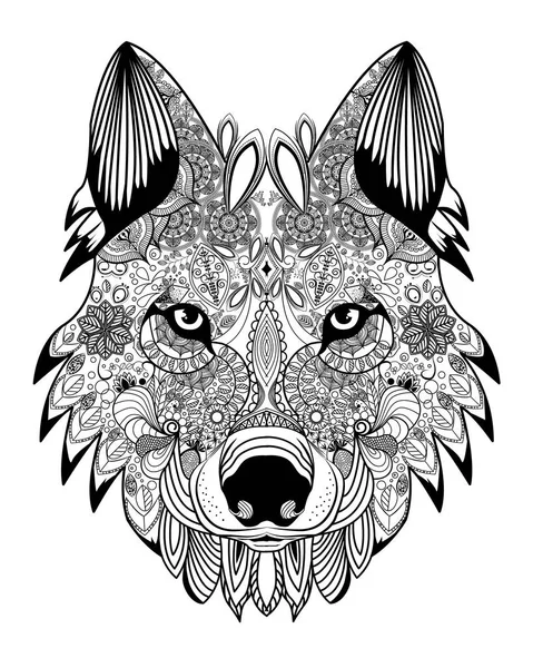 Cabeza de lobo zentangle Ilustración de stock