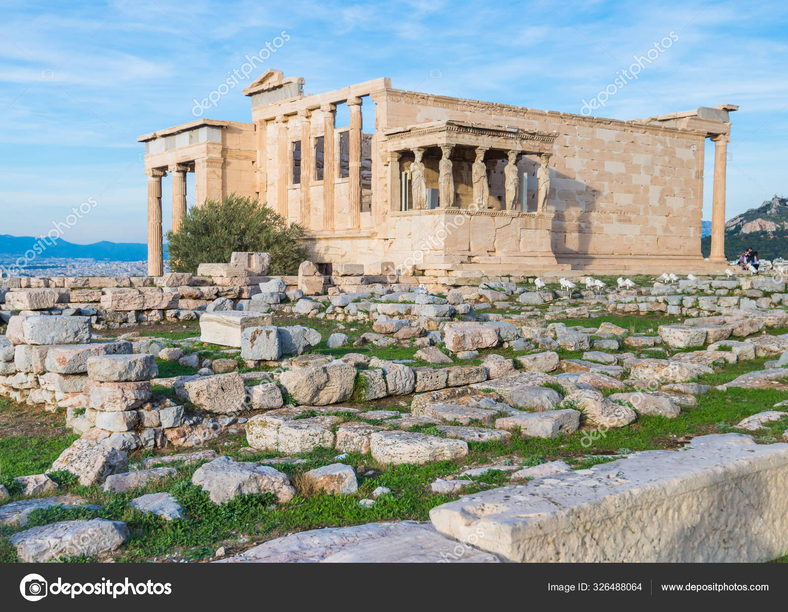 Ancient Erechtheion temple in Acropolis of Athens in Greece