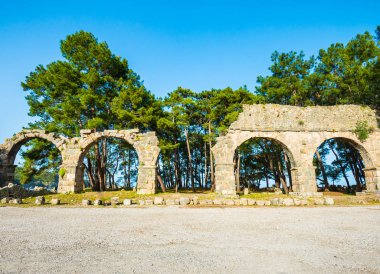 Phaselis Lycian şehrinin çam ağaçlı antik su kemeri