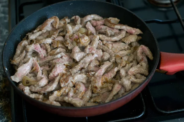 Beef stroganoff on the pan frying — Stock Photo, Image