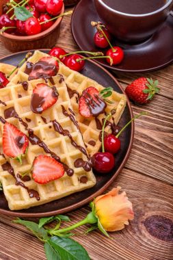 Berry ve kahve ile Belçika waffle.