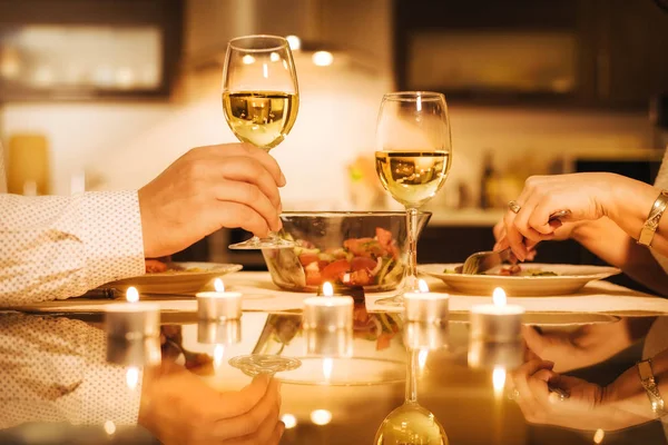 Young couple have romantic dinner with wine.