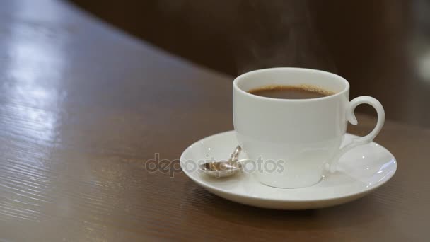 Vapore Una Tazza Con Caffè Caldo — Video Stock