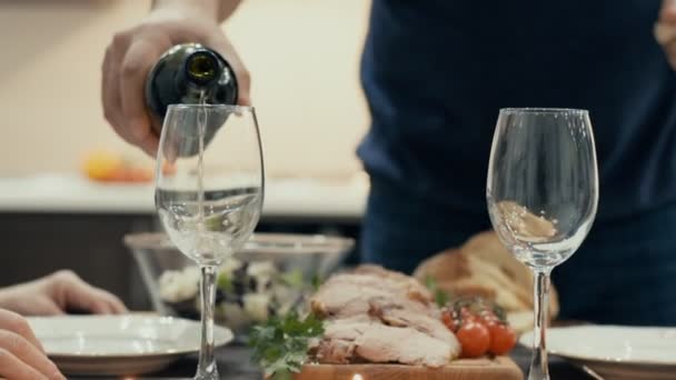 Young Couple Have Romantic Dinner Wine Romantic Concept — Stock Video