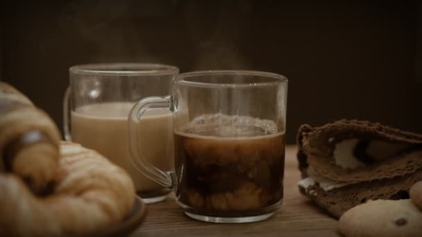 Cinemagraph Pouring Milk Cup Coffee Motion Photo Breakfast — Stock Video