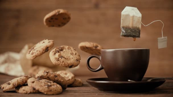 Cinemagraph Sac Thé Égouttant Dans Une Tasse Thé Personne Photo — Video