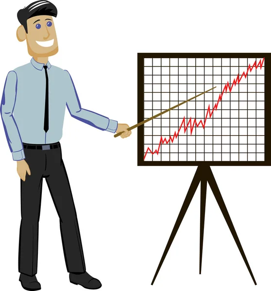 Biznesmen prezentację punkty do wykresu. Ilustracja wektorowa — Wektor stockowy