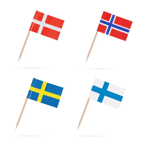 Σκανδιναβική σημαίες λευκό φόντο — Φωτογραφία Αρχείου