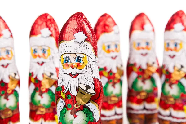 Santa Claus czekolada figury. Xmas ozdoba — Zdjęcie stockowe