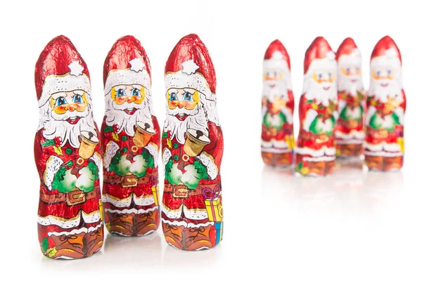 Santa Claus chocolade cijfers. Xmas decoratie Stockfoto