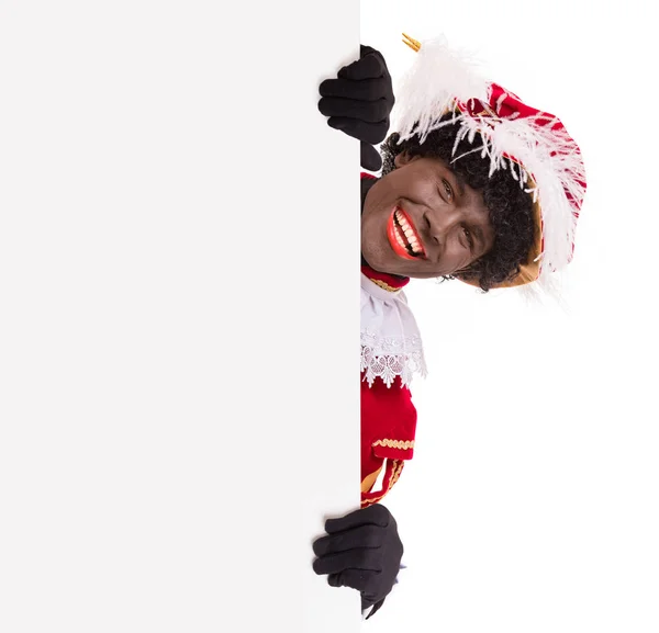 Zwarte Piet o Pete Negro con cartón, evento Sinterklaas —  Fotos de Stock