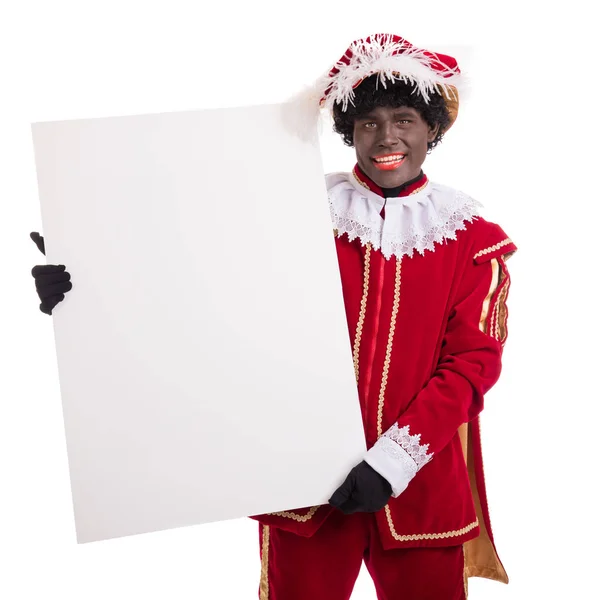 Zwarte Piet or Black Pete with cardboard ,Sinterklaas event — Stock Photo, Image