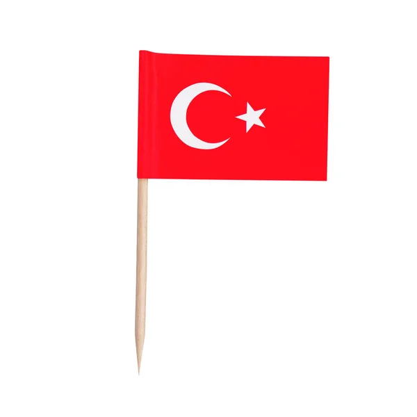 Миниатюрный Бумажный Флаг Турции Изолированные Индейки Зубочистка Флаг Указатель Белом — стоковое фото