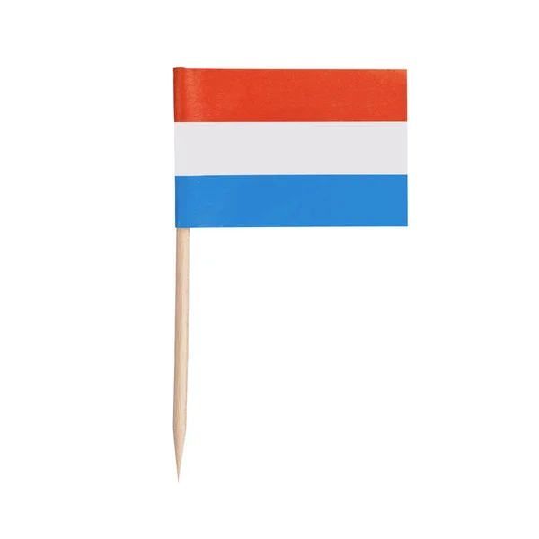 Miniatuur Papieren Vlag Luxemburg Geïsoleerde Luxemburgse Tandenstoker Vlaggenaanwijzer Witte Achtergrond — Stockfoto