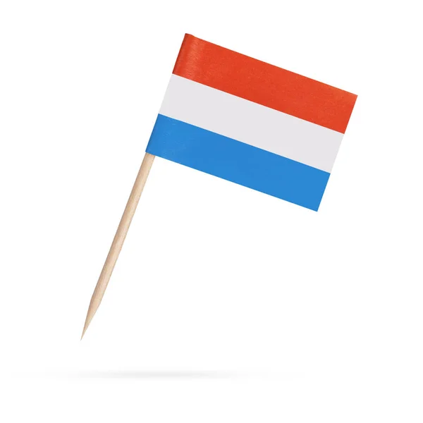Miniatuur Papieren Vlag Luxemburg Geïsoleerde Luxemburgse Tandenstoker Vlaggenaanwijzer Witte Achtergrond — Stockfoto