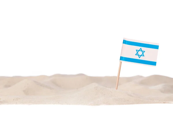 Israel Toothpick Paper Flag White Beach Sand Isolated White Background — Stock Photo, Image