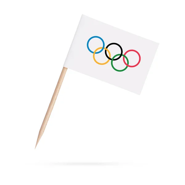 올림픽 미니어처 페이퍼 플래그 배경에 이쑤시개 포인터 아래의 그림자와 — 스톡 사진