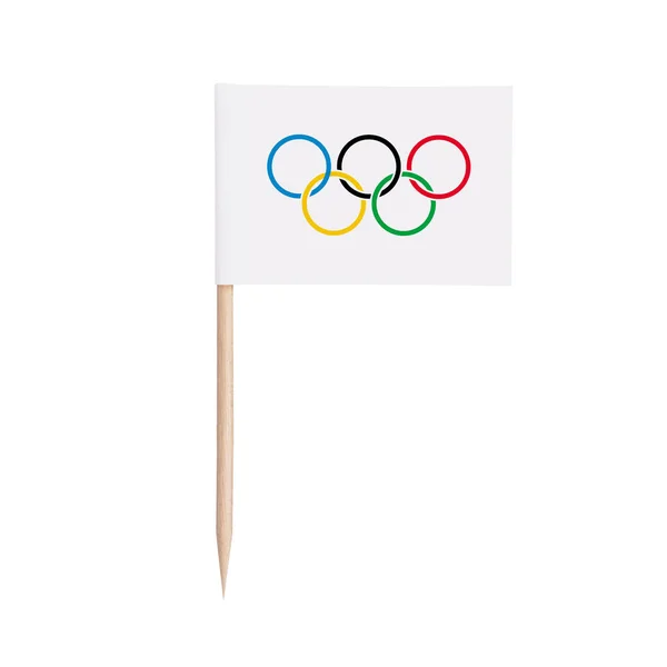 Olympisk Miniatyrflagg Isolert Tannpirker Flaggpeker Hvit Bakgrunn – stockfoto