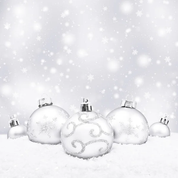 Five white christmas balls — Stock Photo, Image