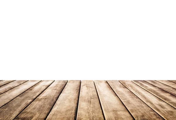 Tavolo vuoto in legno vecchio isolato su sfondo bianco — Foto Stock