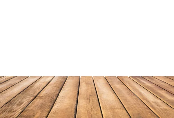 Пустой старый деревянный стол изолирован на белом фоне — стоковое фото