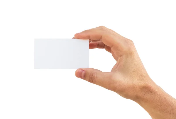 Manliga handen håller vita visitkort — Stockfoto