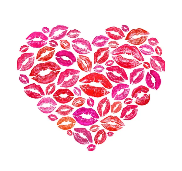 Forma do coração feito com beijos de impressão coloridos — Fotografia de Stock