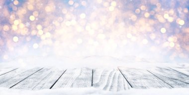 bokeh ışıklar ve kar taneleri ile dekoratif Noel arka plan