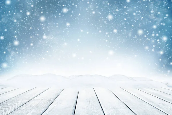 Dekorativní Vánoční pozadí bokeh světly a sněhové vločky — Stock fotografie