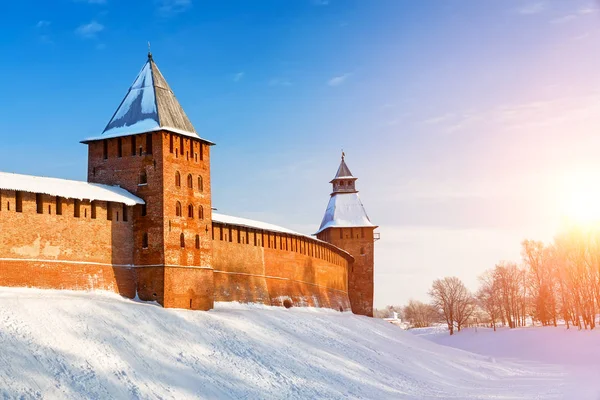 Winterlandschaft von Novgorod, dem großen. Stockfoto