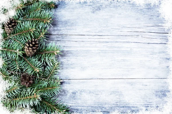Christmas fir tree on a wooden background. — Stock Photo, Image
