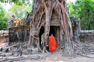 Ta Som tapınağında Angkor Wat kompleksli bir keşiş Siem Reap, Kamboçya 'da. Ta Som, Khmer Angkor tapınağı kompleksinin bir parçası, antik turistler arasında popüler..