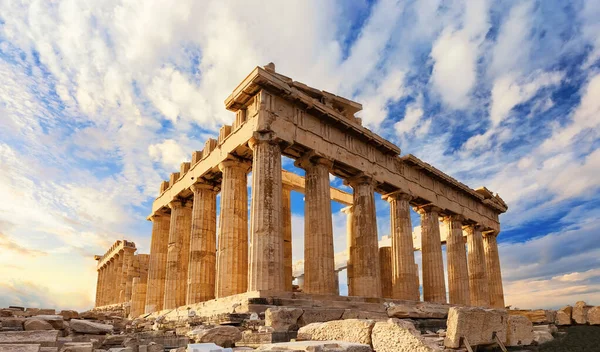 Parthenon Tempel Een Zonondergang Acropolis Athene Griekenland Het Parthenon Een — Stockfoto