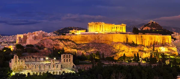Panorama Atenas Con Colina Acrópolis Puesta Del Sol Dramática Grecia — Foto de Stock