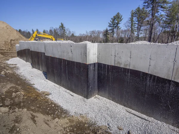 New House Foundation Poured Concrete Lined Ground Waterproofing — Stock Photo, Image