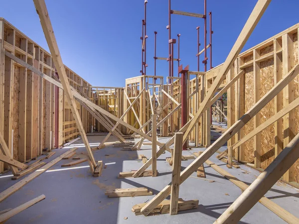 Wood Frame Residential Building Construction Building Construction Wood Framing Structure — Stock Photo, Image