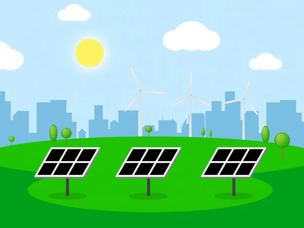 Solar Wind Power Means Alternative Energy 3d Illustration — Stock Photo, Image