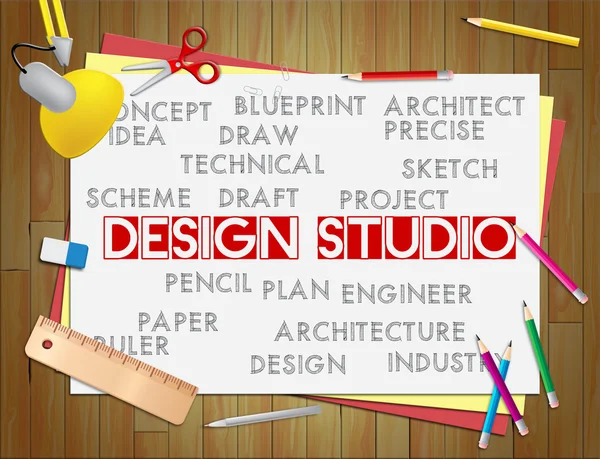 Ontwerpstudio toont Design Office en tekening — Stockfoto