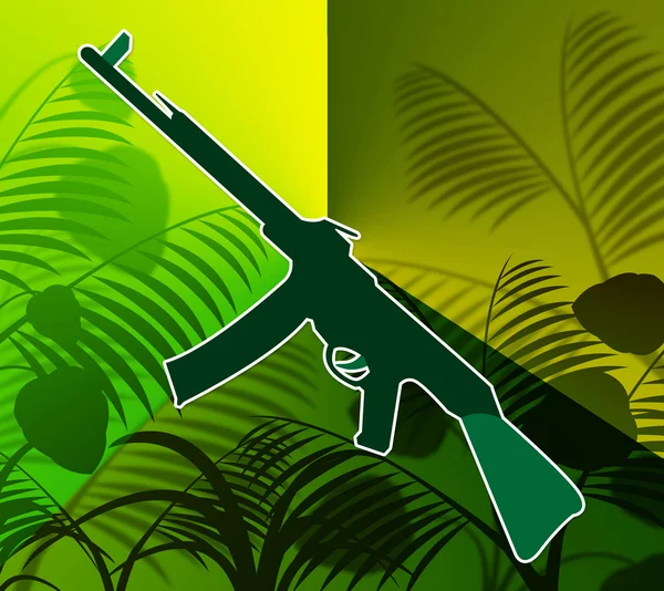 Machine Gun In de Jungle toont oorlogvoering en strijd — Stockfoto