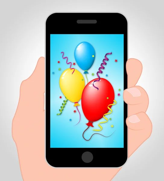 Balloons Party Online Represents Mobile Phone 3d Illustration — Stock Photo, Image