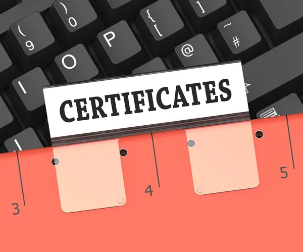 Certyfikaty pliku wskazuje dyplom plik 3d renderowania — Zdjęcie stockowe