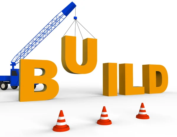 Build Wort zeigt Haus Auftragnehmer 3D-Rendering — Stockfoto