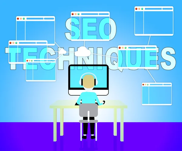 Seo Techniques Shows Internet Search Engines Strategy — Stock Photo, Image