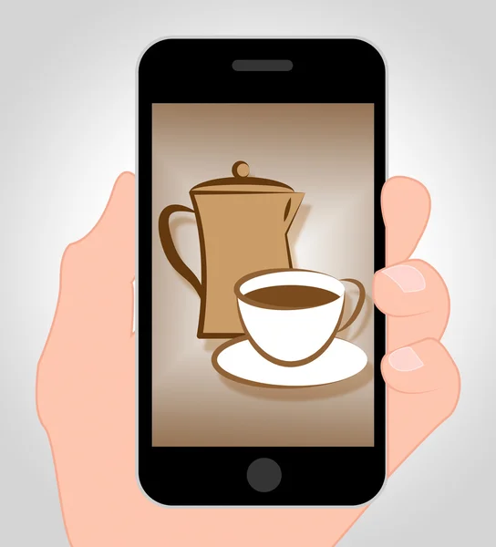 Кофе онлайн на мобильный телефон 3d Иллюстрация — стоковое фото