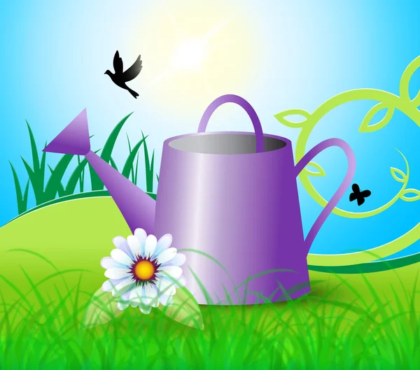 Watering Can Indicates Horticulture Flowers And Gardening — Stock Photo, Image