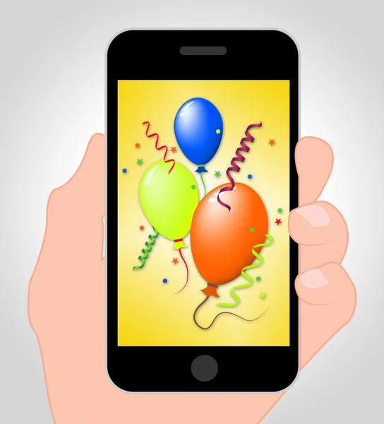 Balloons Party Online Representing Mobile Phone 3d Illustration — Stock Photo, Image